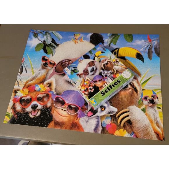 Ceaco Selfies Beach Party Panda Sloth Monkey 550 Piece Jigsaw Puzzle Complete - Picture 1 of 8